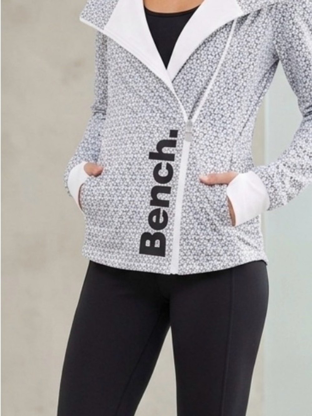 Bench Gray & White Patterned Zip-Up Hoodie with Logo